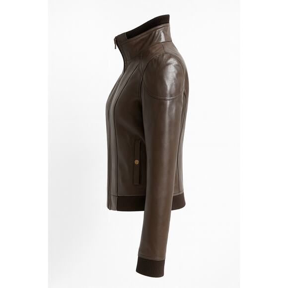 Guess Y2K Chocolate Brown Leather Jacket | Heart Zip Tiger Satin Lining Bomber - Picture 10 of 16